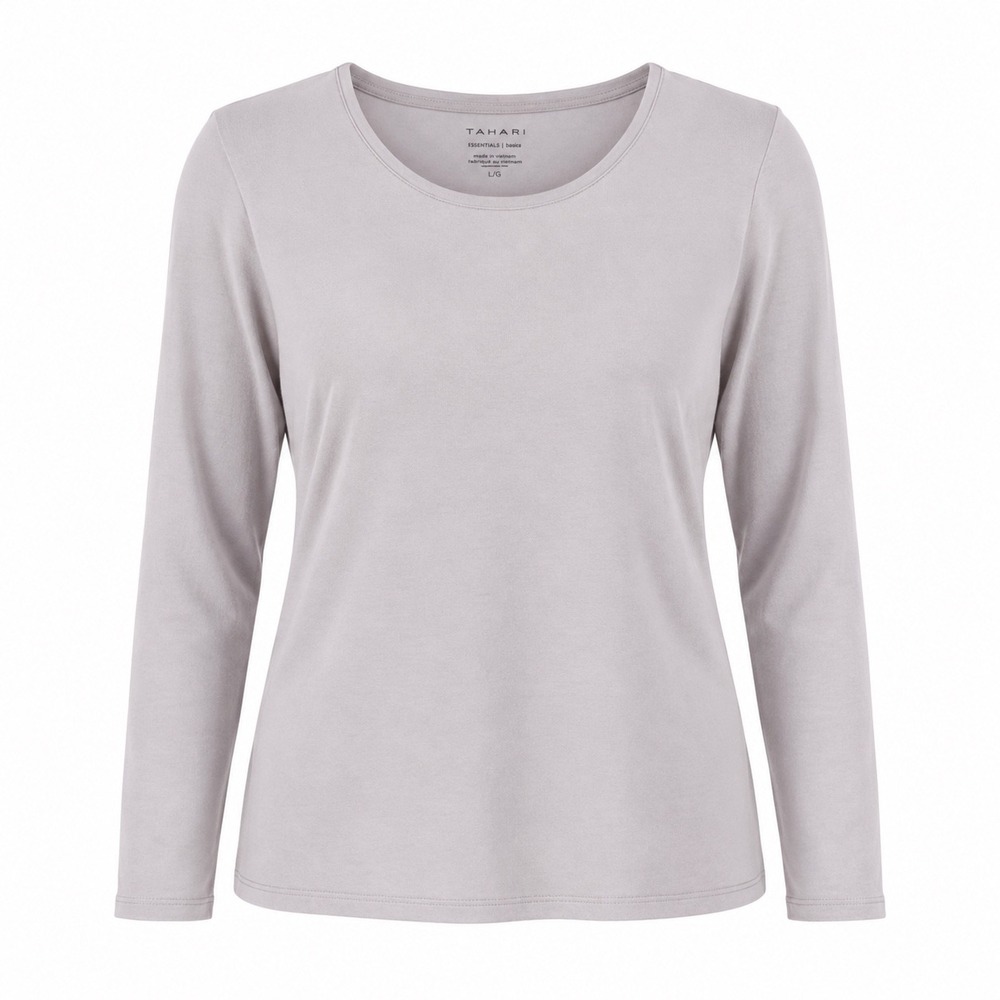 Tahari Womens T-Shirt L Pima Cotton Mauve Long Sleeve Essentials Minimalist